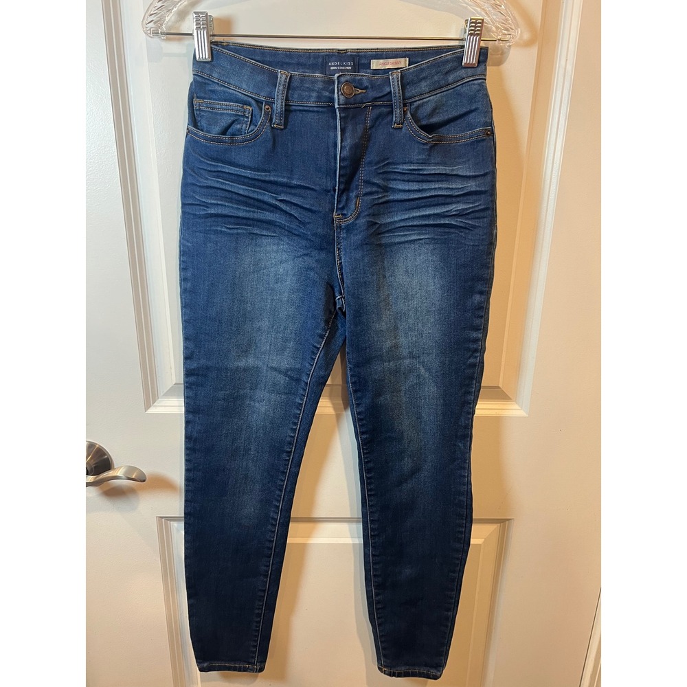 Angel Kiss Womens Ankle Skinny Jeans High Rise Dark Wash Blue Size 7